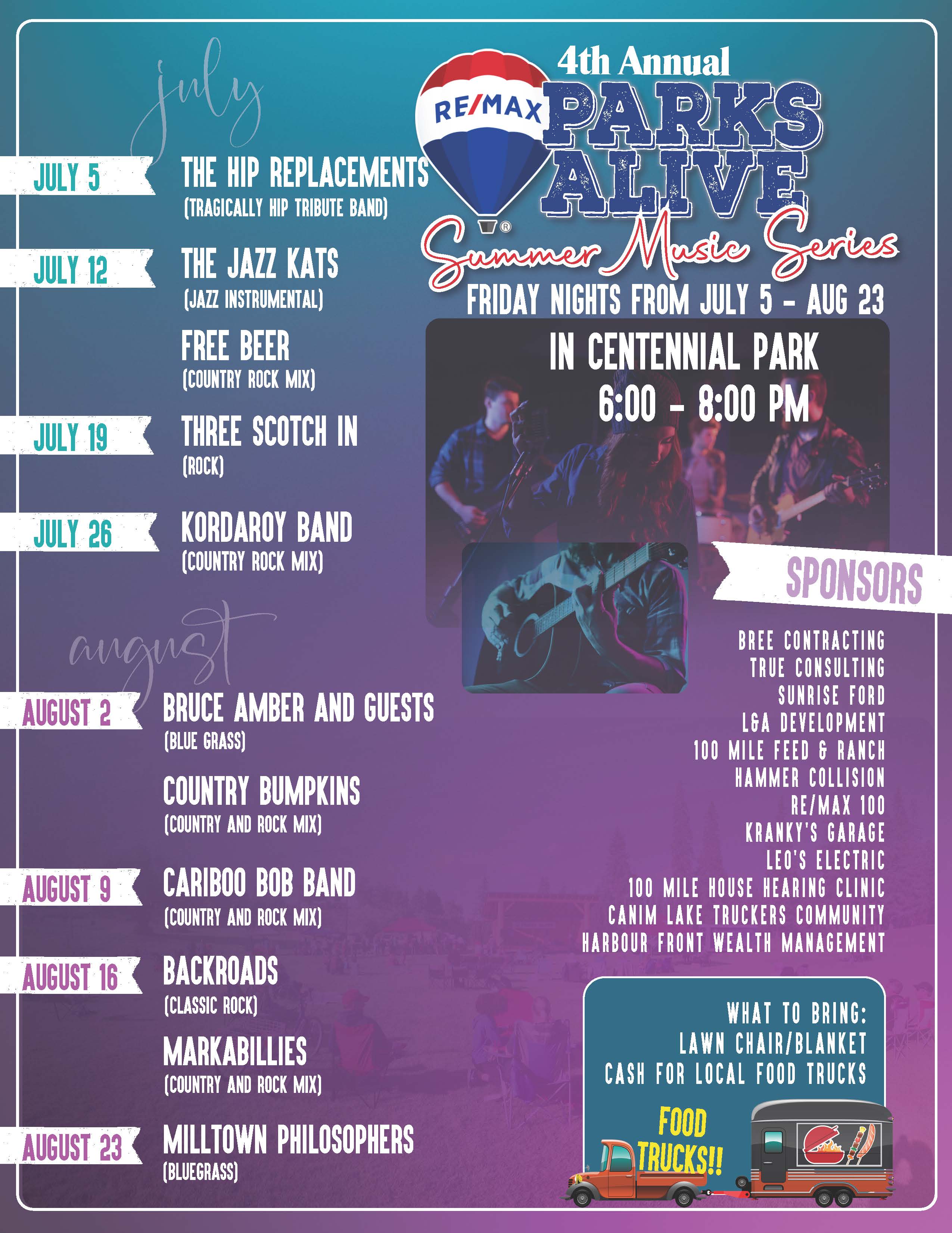 Poster of all Parks Alive Events details for Summer 2024