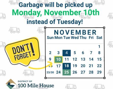 Garbage pickup date change - Nov 10