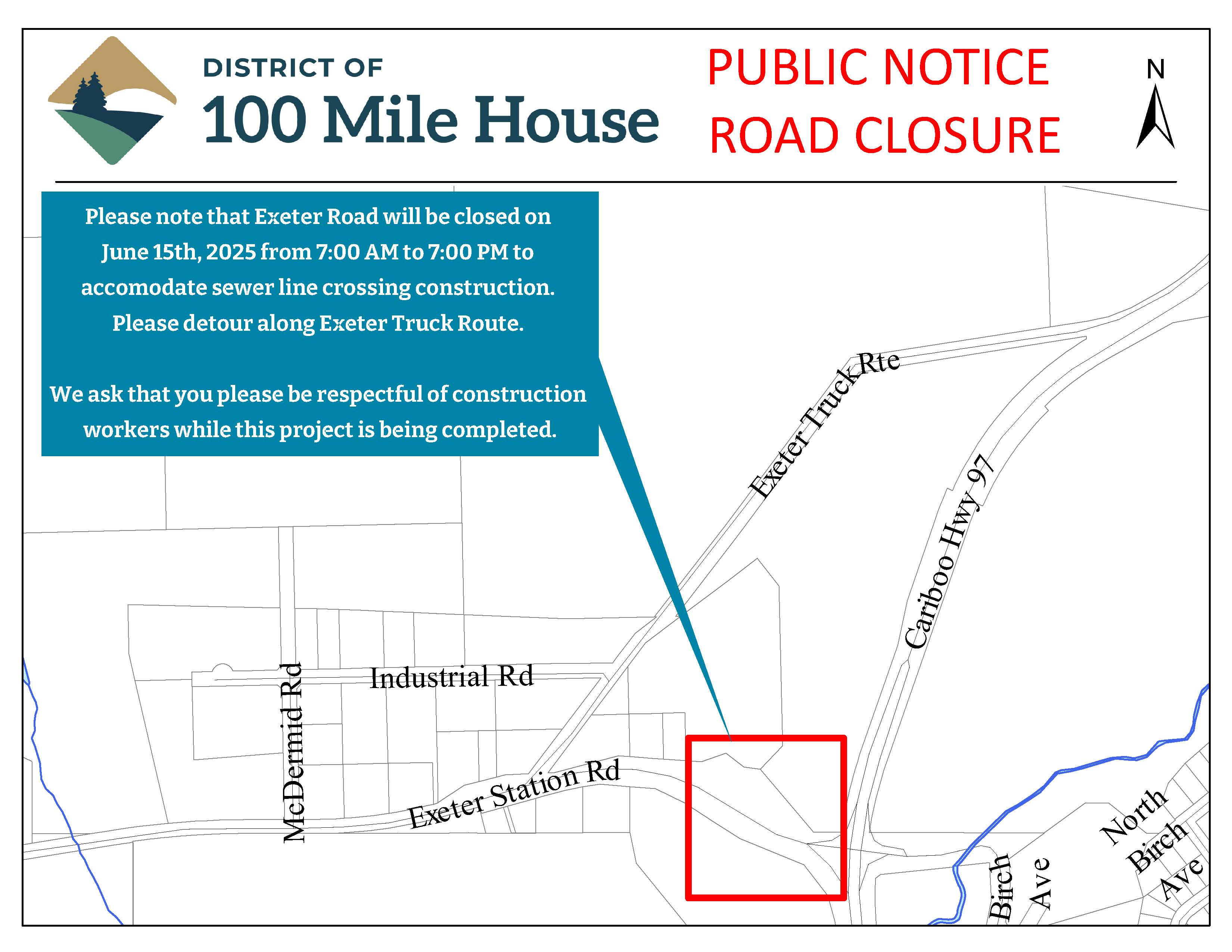 Map of road closure and detour route