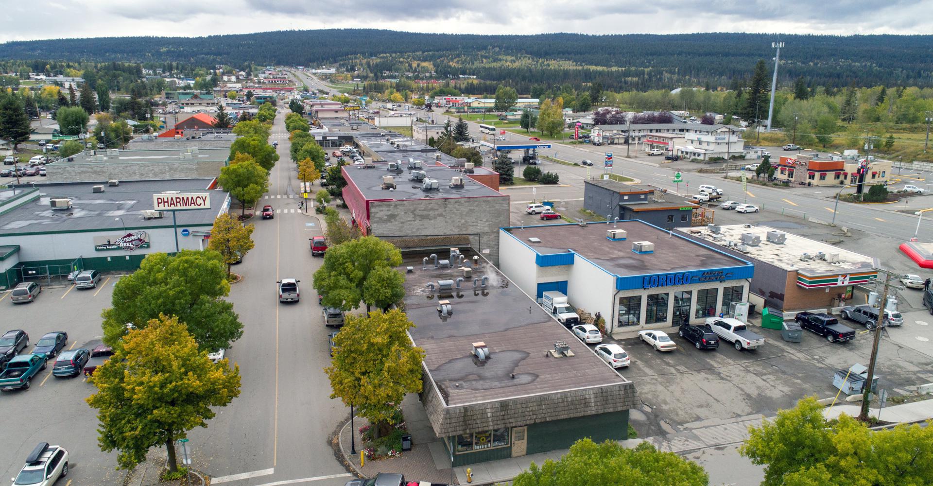 Ariel view of 100 Mile house downtown