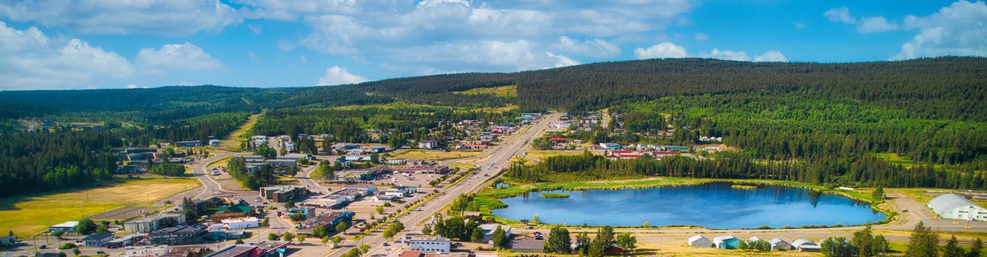 Aerial image of 100 Mile House showing Town and Marsh